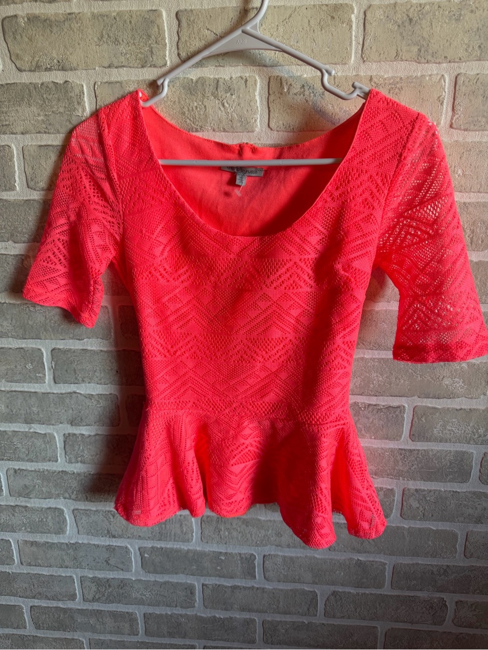 Charlotte Russe Neon Coral Lace Peplum Top